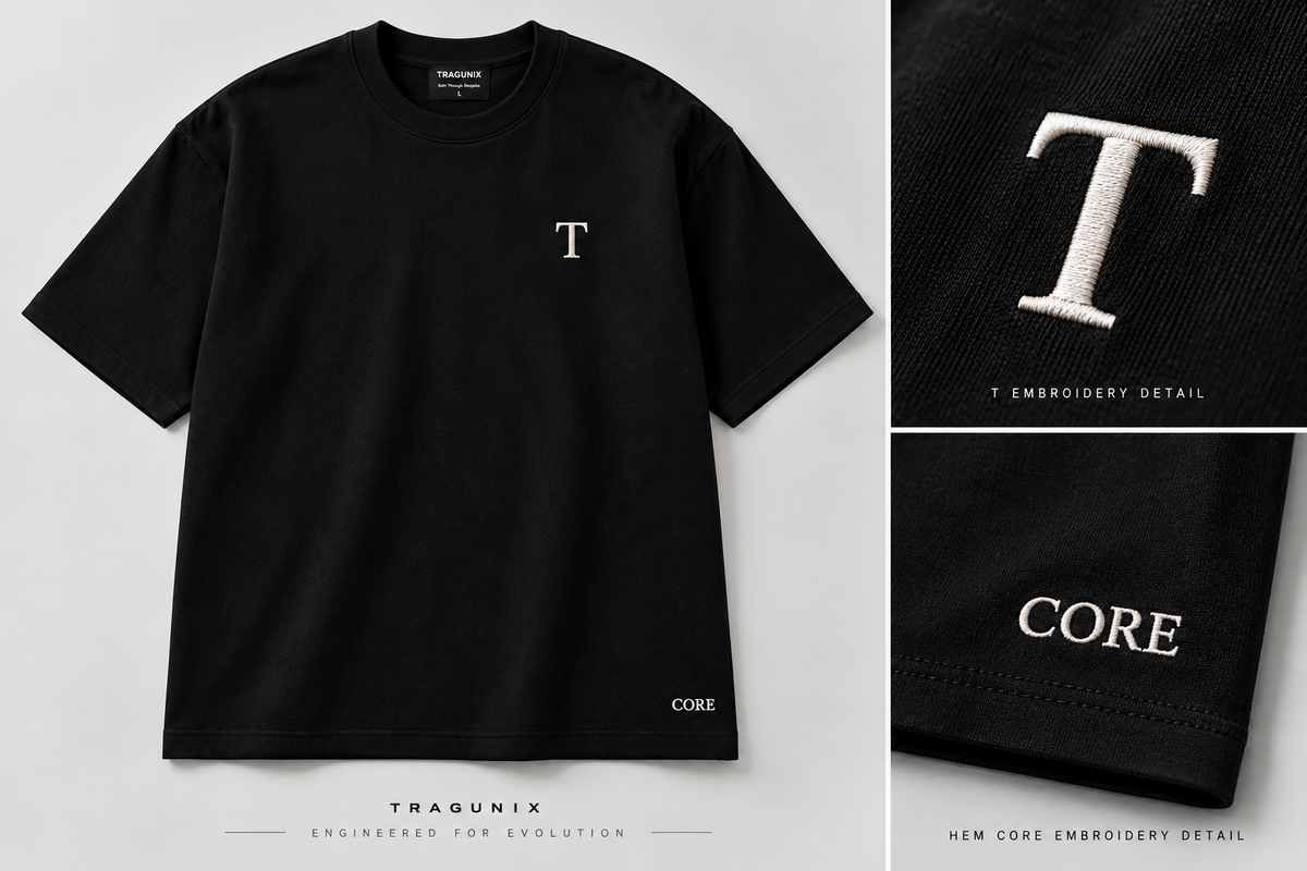 T Monogram Oversized Tee — Jet Black (CORE Series)