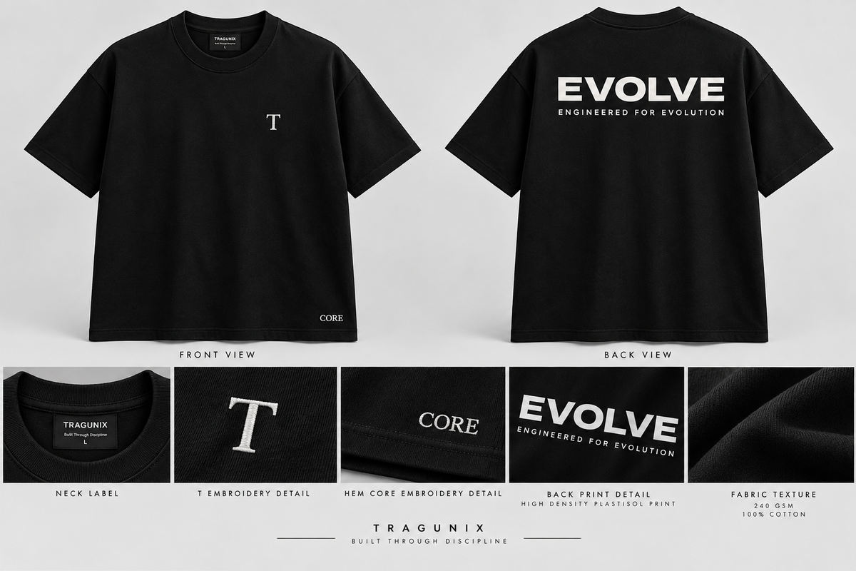 EVOLVE Oversized Tee — Jet Black(CORE Series)