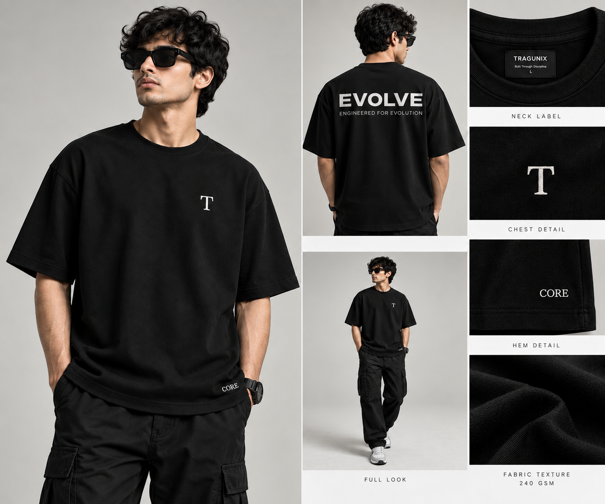 EVOLVE Oversized Tee — Jet Black(CORE Series)